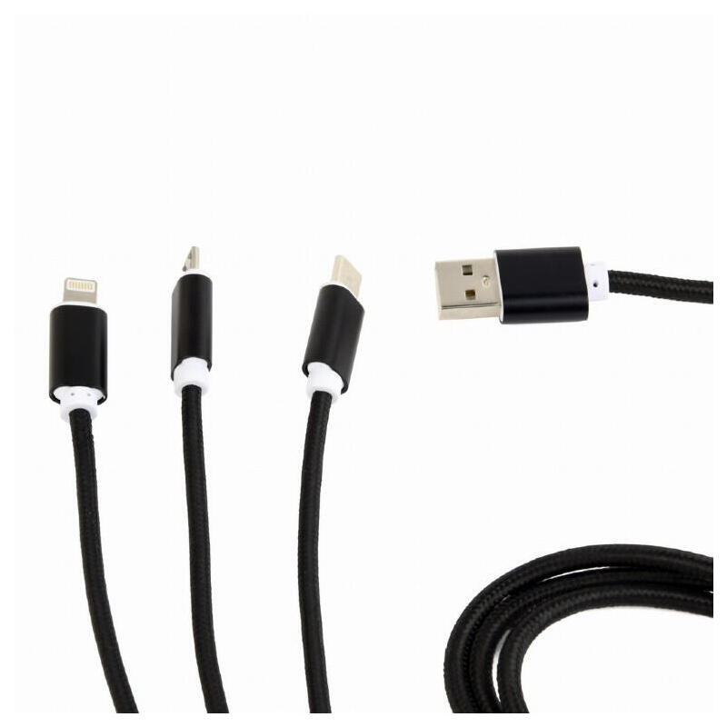 Gembird cable usb 2.0 3 en 1 (8 pines+micro usb+tipo c) 1m