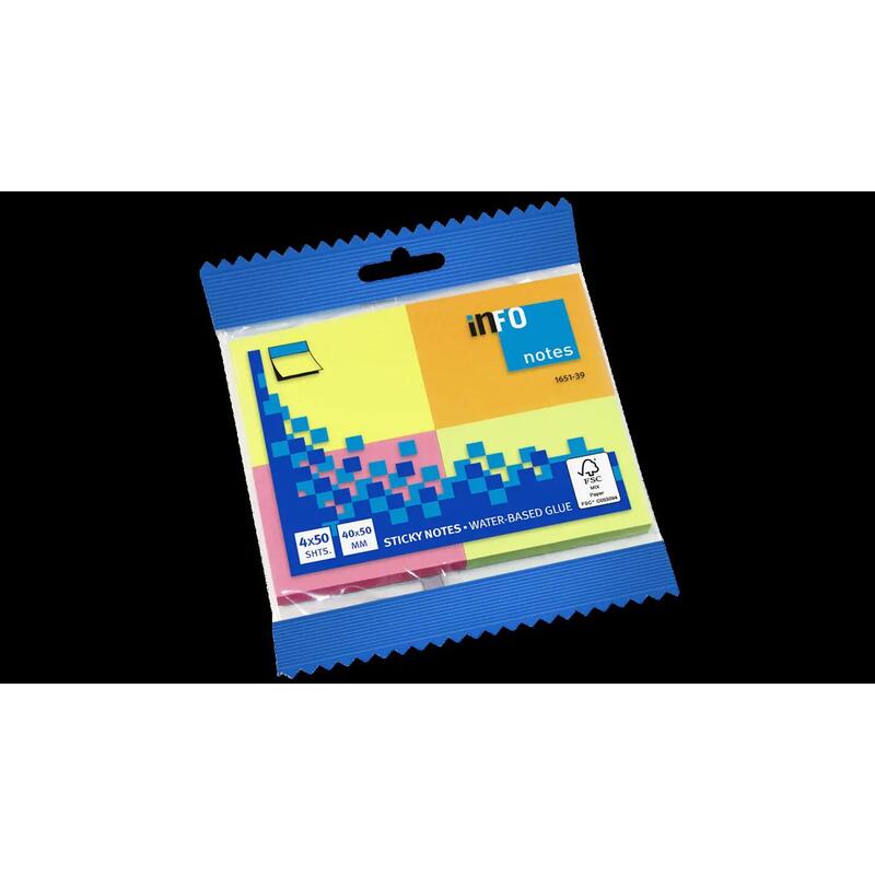 Global notes info brillant pack de 4 blocs de 50 notas adhesivas 50 x 40mm – certificacion fsc? – colores amarillo,