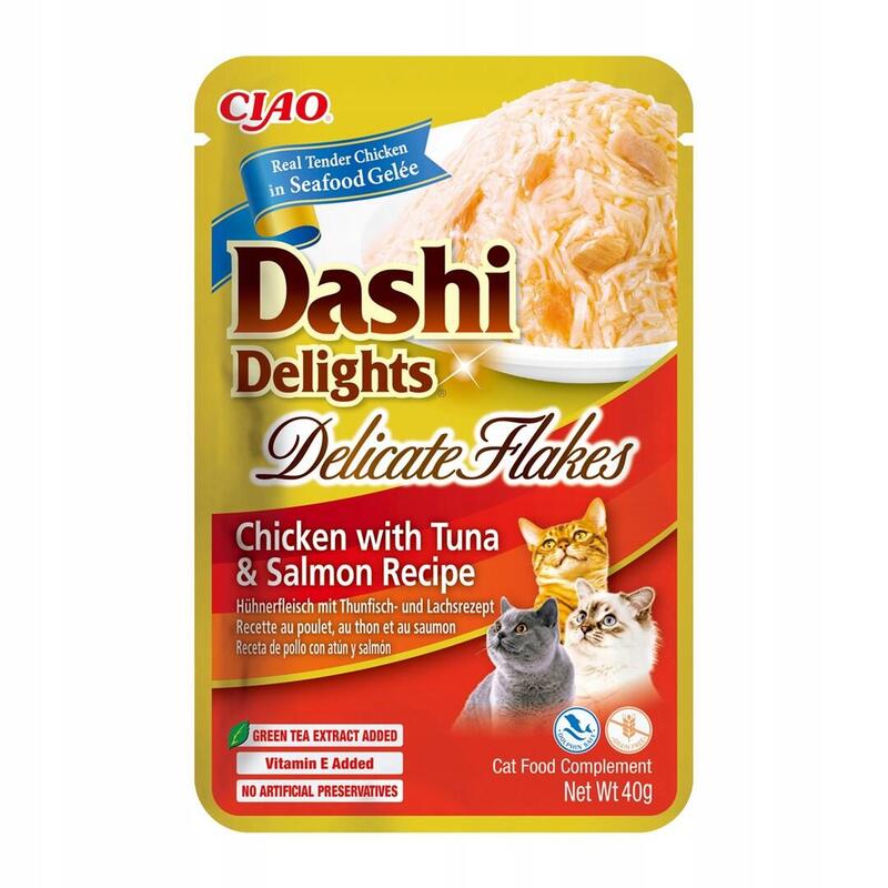 Golosina para gatos inaba cat dashi delights hojuelas delicadas de pollo con atÚn y salmÓn  40g
