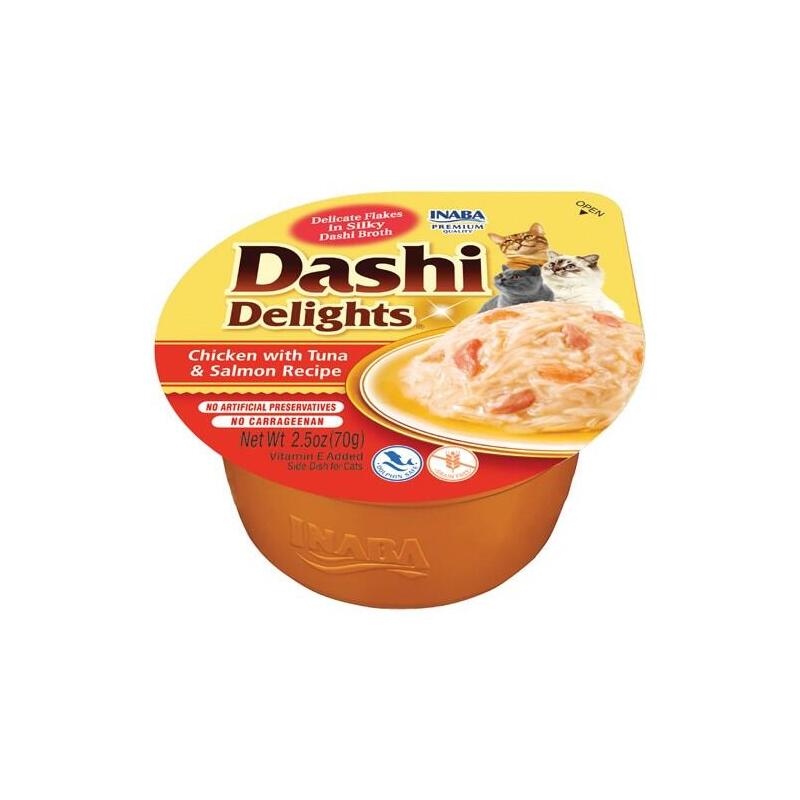 Golosina para gatos  inaba dashi delights caldo de pollo, atÚn y salmÓn  70g