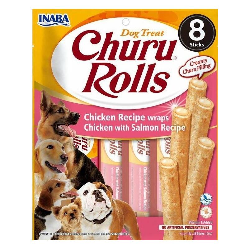 Golosina para perros inaba churu rolls chicken with salmon recipe  8x12g