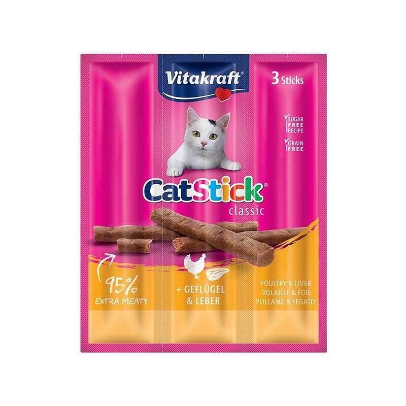 Goma para gatos vitakraft catstick mini with poultry and liver  3 piezas
