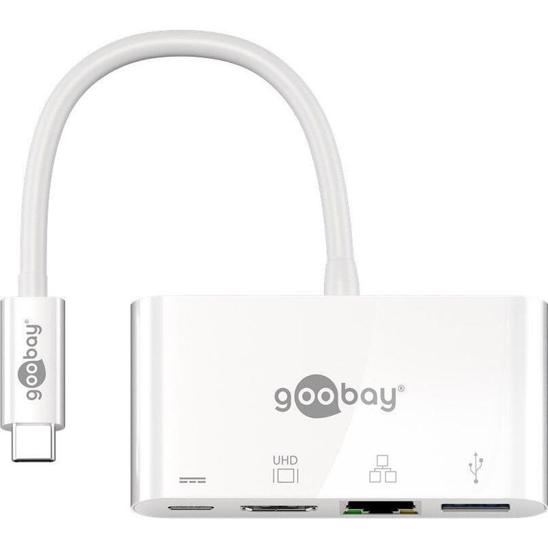 Goobay 62105 adaptador usb-c – hdmi + ethernet + pd blanco