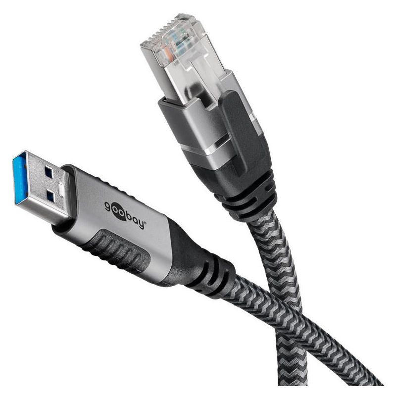Goobay 70299 cable usb a rj-45 negro, plata 1m