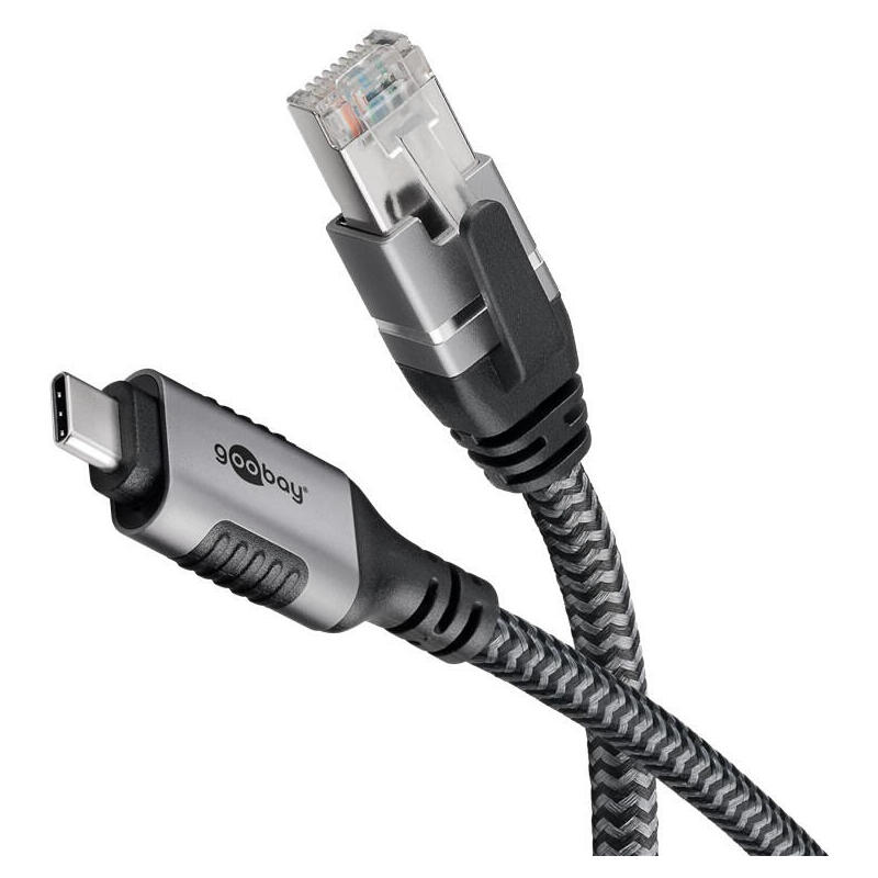 Goobay 70696 cable usb c rj-45 1m negro, plata