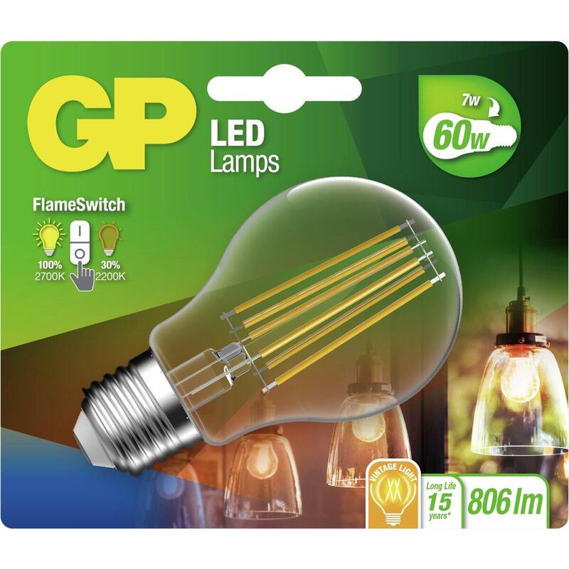 Gp bombilla led flameswitch e27 7w (60w) 806 lm        gp 085317
