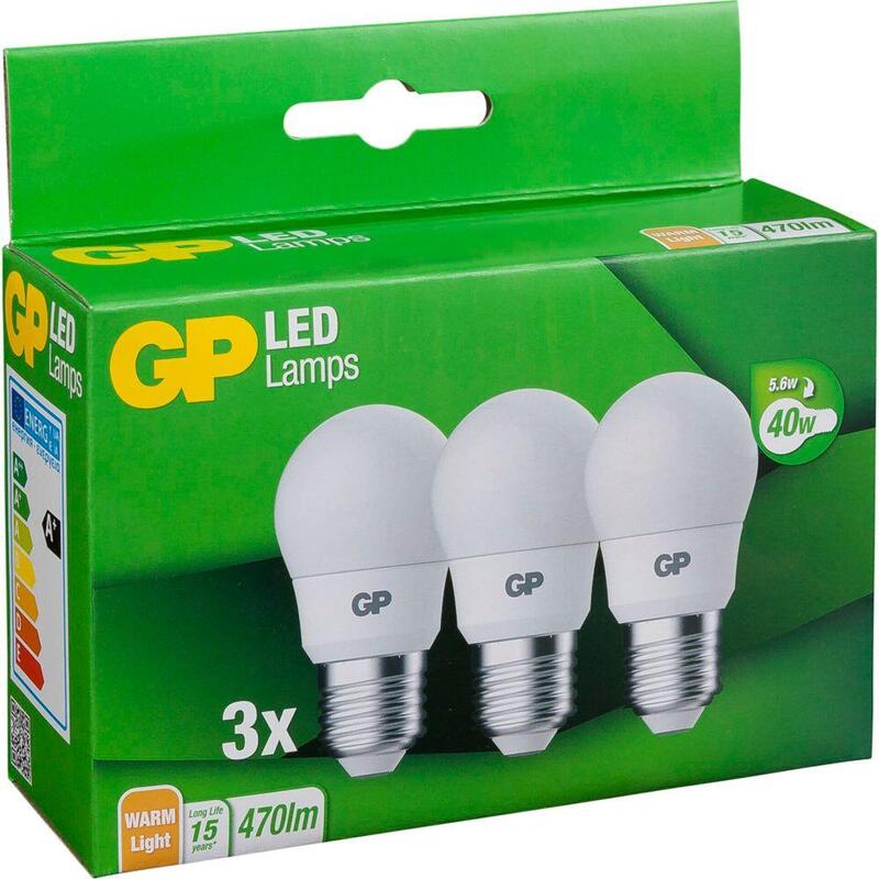 Gp bombillas a45 mini globo e27, 5,6w (40w) 470lm gp 087885 pack 3