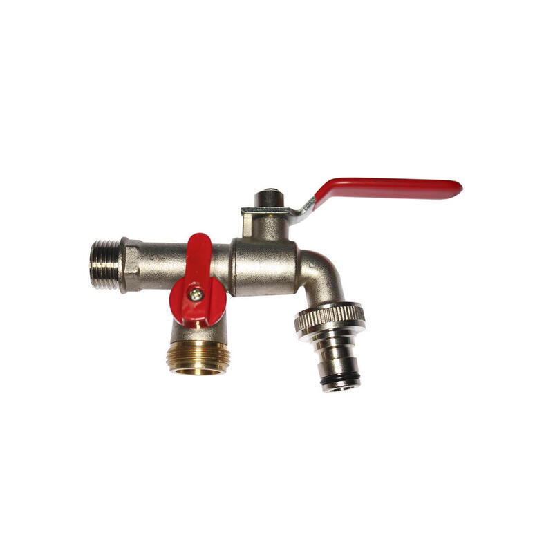 Grifo de esfera – doble salida – con codo – 1/2″x3/4″x3/4″ – (envasado)