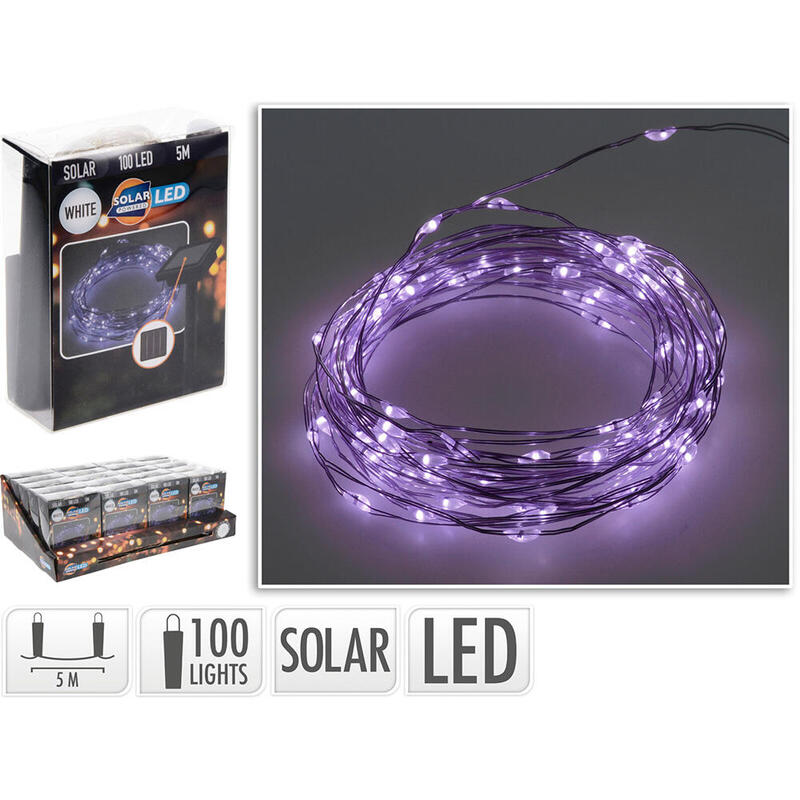 Guirnalda mled, violeta, ip44, 100 leds, solar, 5m. basics