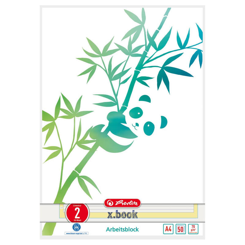 Herlitz bloc de trabajo a4 greenline 50 hojas lineatur 02 panda 50039906