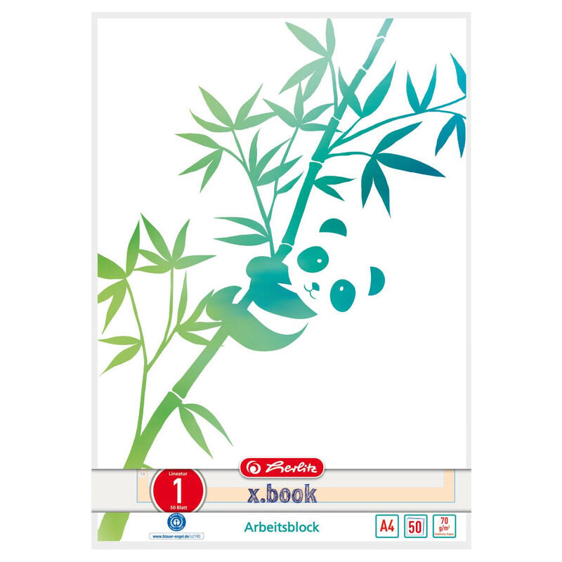 Herlitz bloc de trabajo a4 greenline 50 hojas lineatura 01 panda, 50039890