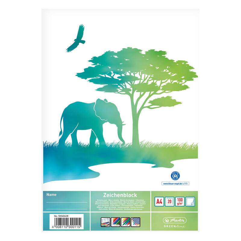 Herlitz greenline elefant bloc de hojas de papel para bellas artes 20 hojas