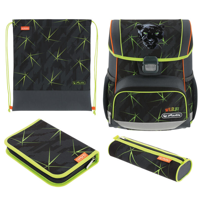 Herlitz loop plus wild life juego de mochila escolar niño poliéster negro, verde, naranja