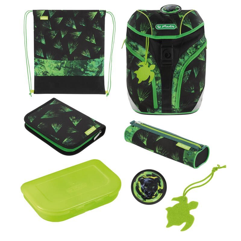Herlitz softlight plus greenline explorer juego de mochila escolar niño poliéster negro, verde