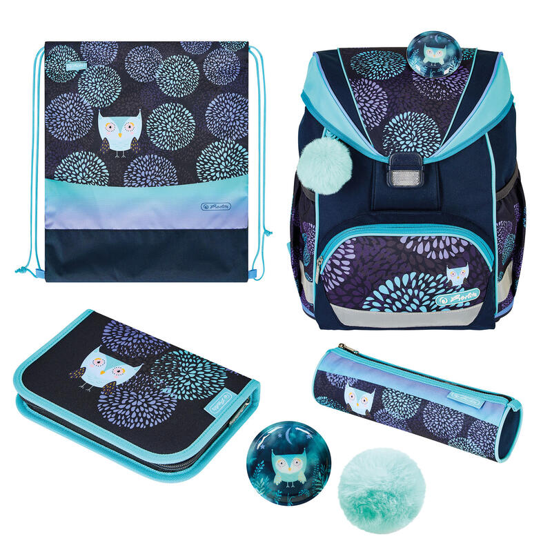 Herlitz ultralight plus flower owl juego de mochila escolar chica poliéster marina, turquesa