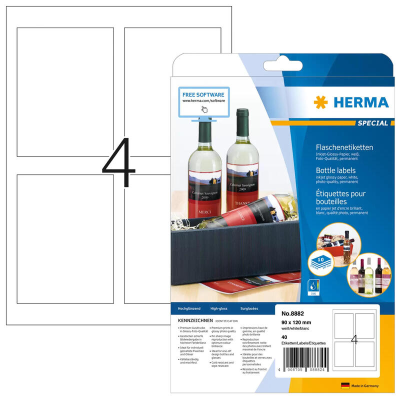 Herma bottle label inkjet 90×120 10 sheets din a4 40 pcs.    8882 etiquetas