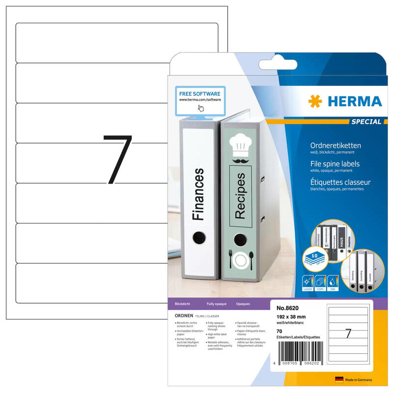 Herma carpeta etiquetas a4 blanco 192×38 mm papel opaco 70 uds.