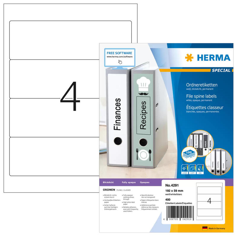 Herma carpeta etiquetas a4 blanco 192×59 mm papel opaco 400 uds.