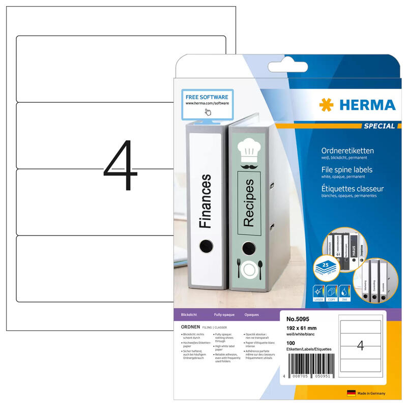 Herma carpeta etiquetas a4 blanco 192×61 mm papel opaco 100 uds.
