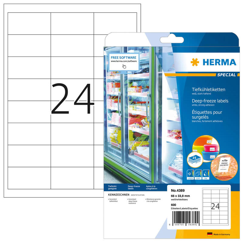 Herma deep freeze labels 66×33,8 25 sheets din a4 600 pcs. 4389 etiquetas