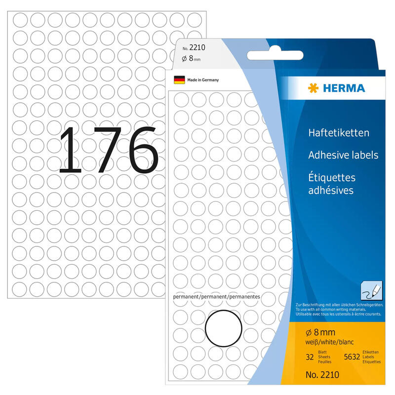 Herma etiquetas multiuso blanco 8 mm papel redondo 5632 uds
