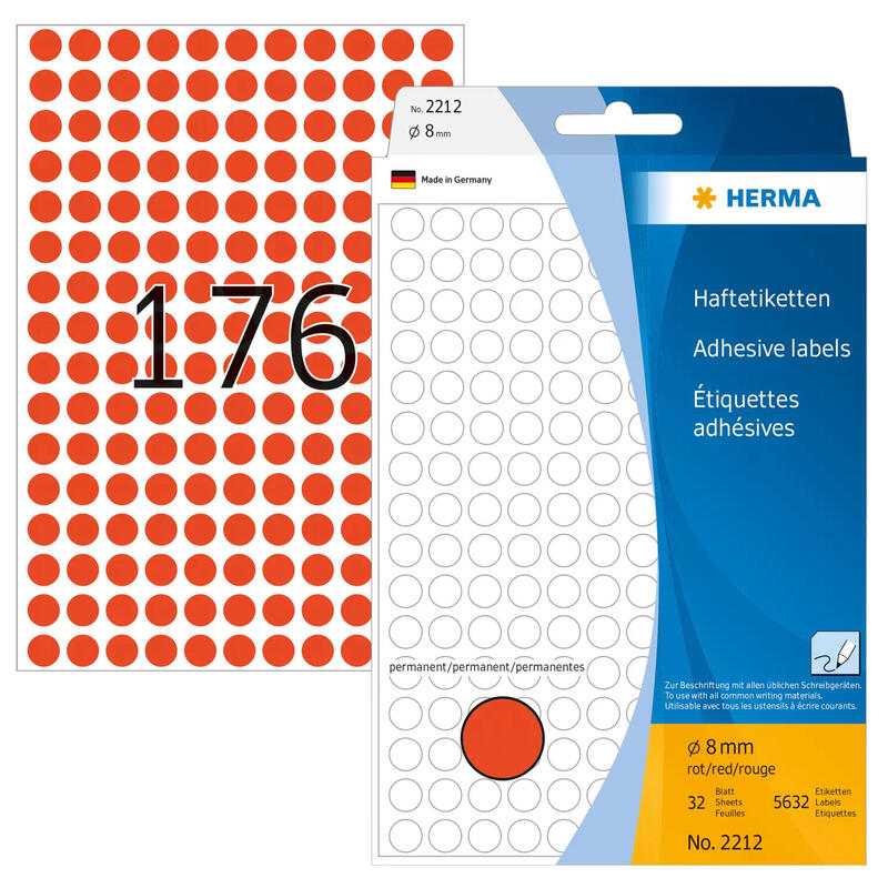 Herma etiquetas multiusos rojo 8 mm papel redondo 5632 uds