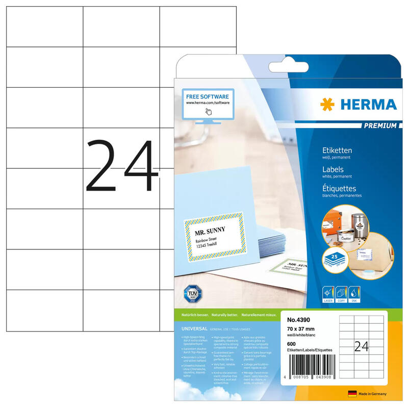 Herma etiquetas premium a4 blanco 70×37 mm papel 600 uds
