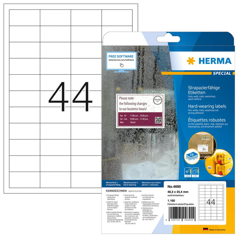 Herma hardwearing labels   4690 25 sheets 1100 pcs.  48,3×25,4 etiquetas
