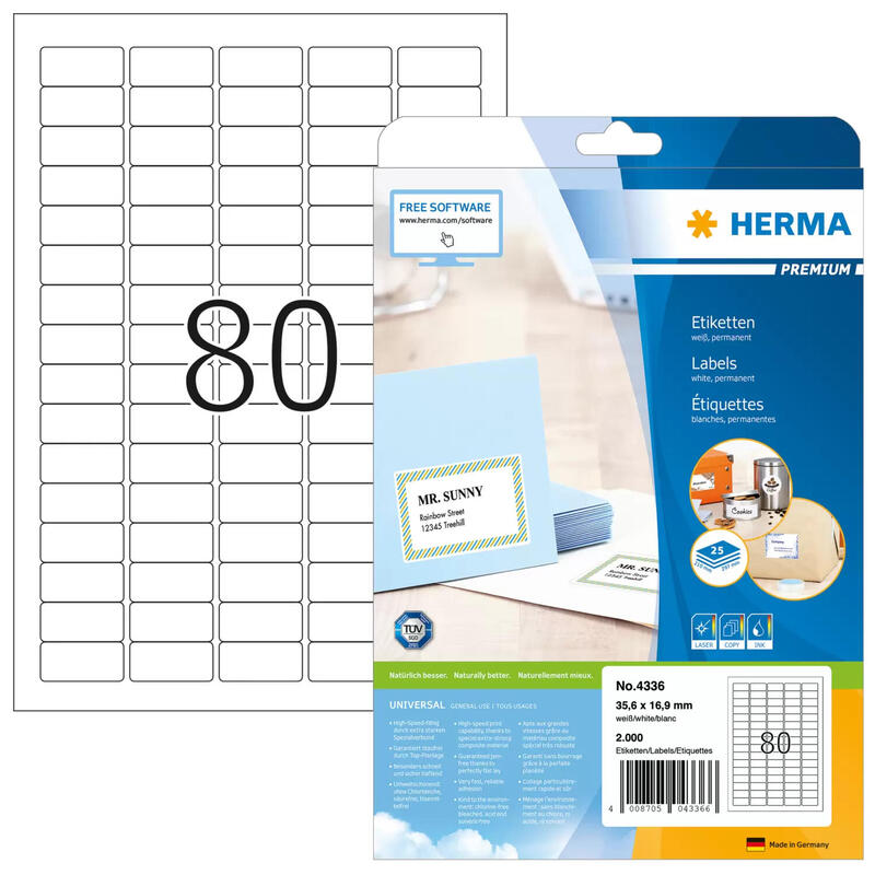 Herma label           35,6×16,9 25 sheets din a4 2000 pcs. 4336  etiquetas