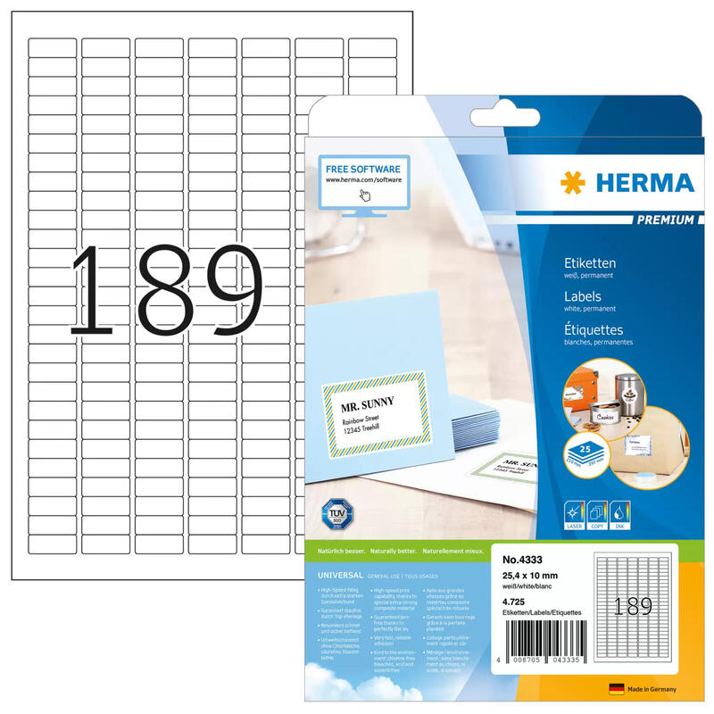 Herma labels       25,4×10 25 sheets din a4 4725 pcs. 4333 etiquetas