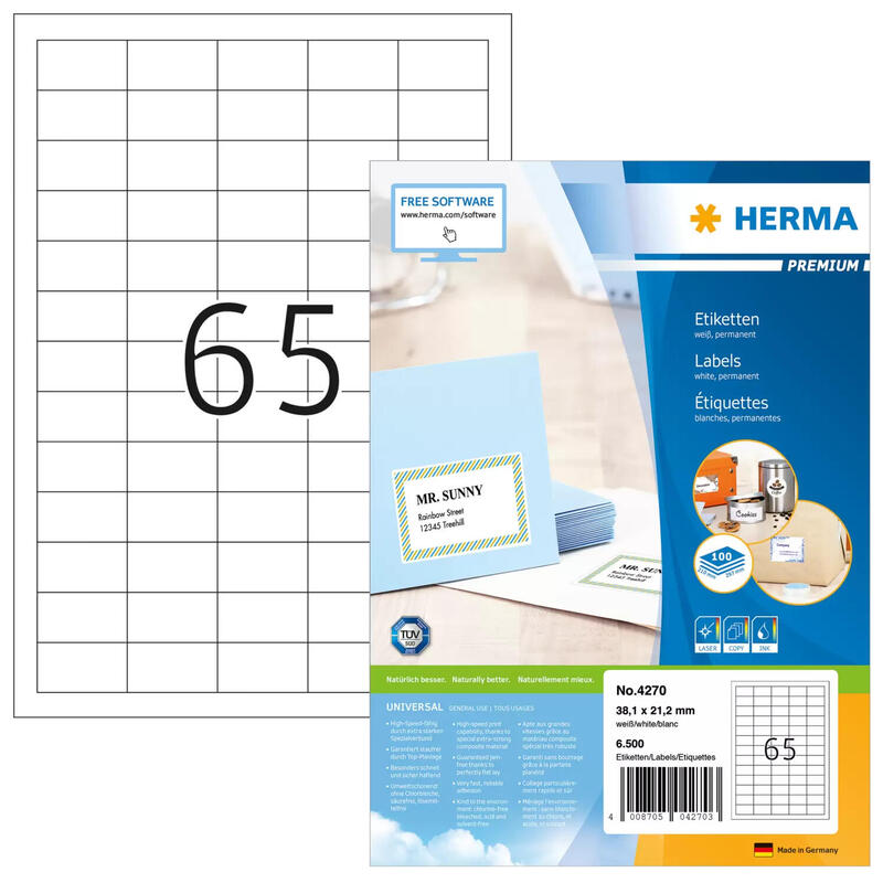Herma labels       38,1×21,2 100 sheets din a4 6500 pcs. 4270 etiquetas