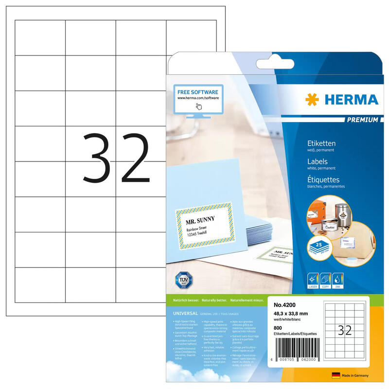 Herma labels       48,3×33,8 25 sheets din a4 800 pcs. 4200etiquetas