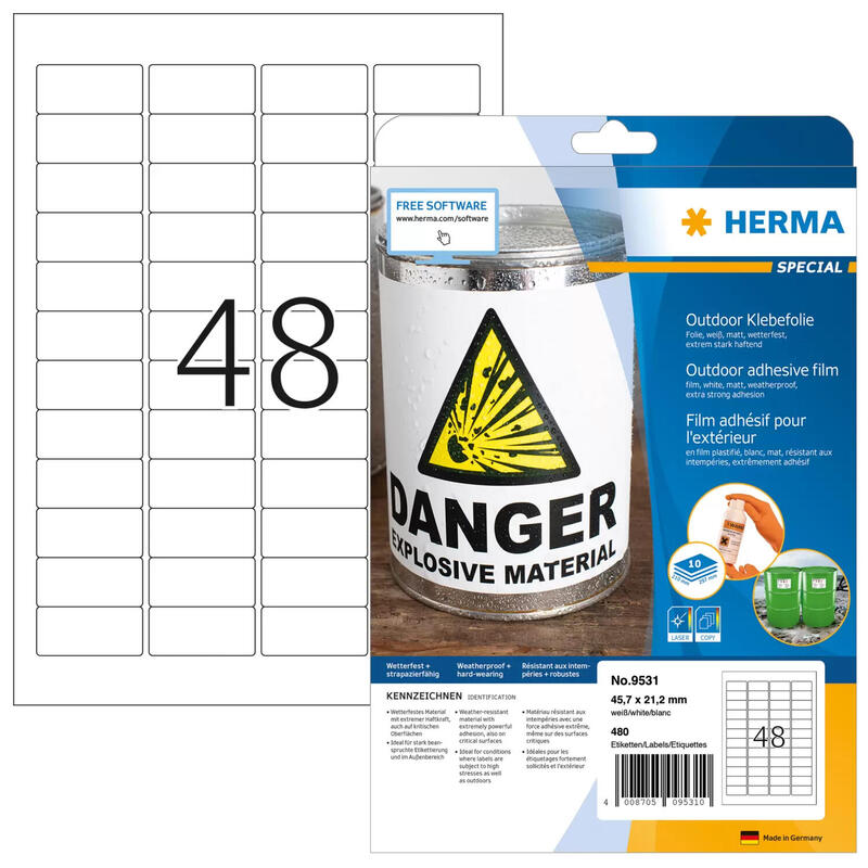 Herma outdoor adhesive film 9535 45,7×21,2  10 sheets 480 pcs. etiquetas