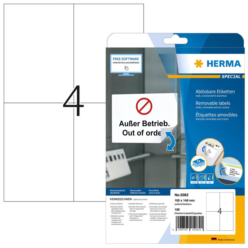 Herma removable labels  105×148 25 sheets din a4 100 pcs. 5082   etiquetas