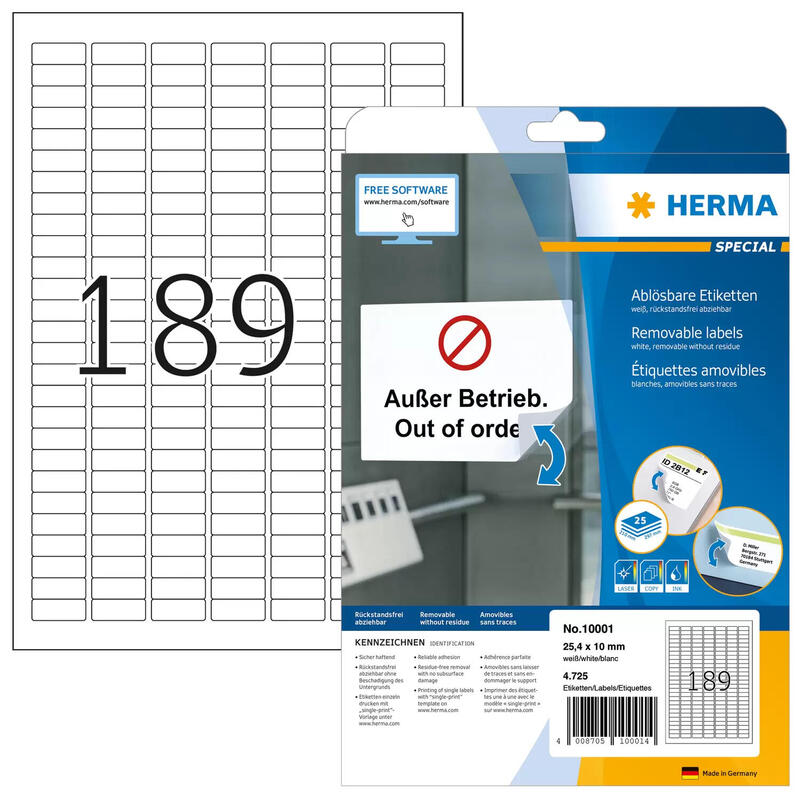 Herma removable labels   25,4×10 25 sh. din a4 4725 pcs. 10001 etiquetas