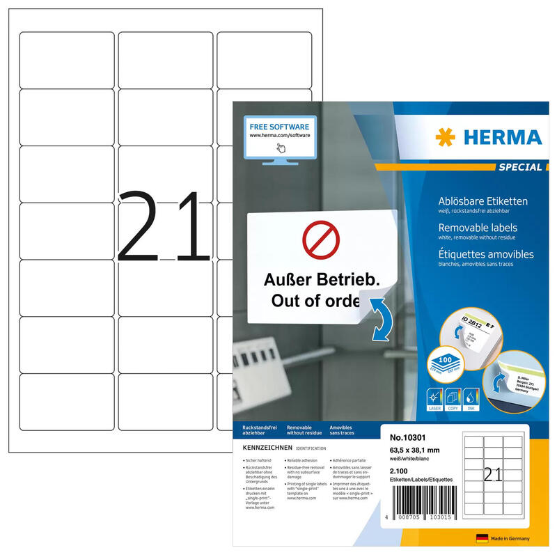 Herma removable labels 63,5×38,1 100 sheet din a4 2100 pcs. 10301 etiquetas