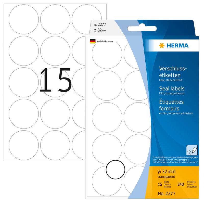 Herma seal labels transparent 32 16 sheets 111×170 240 pcs. 2277 etiquetas