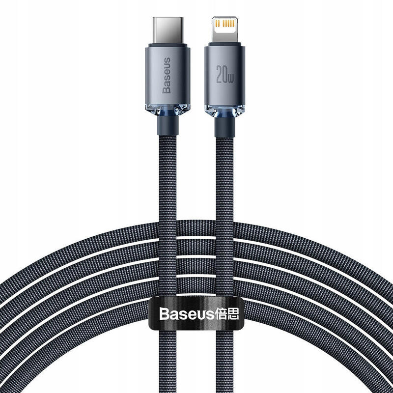 Kabel usb-c do lightning baseus crystal shine, 20w, pd, 2m (czarny)