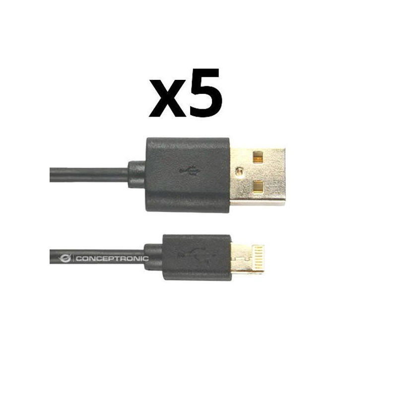Kit 5 unidades cable lighting nortess iphone 5  6/7/8/ x ipad 2 metros color negro