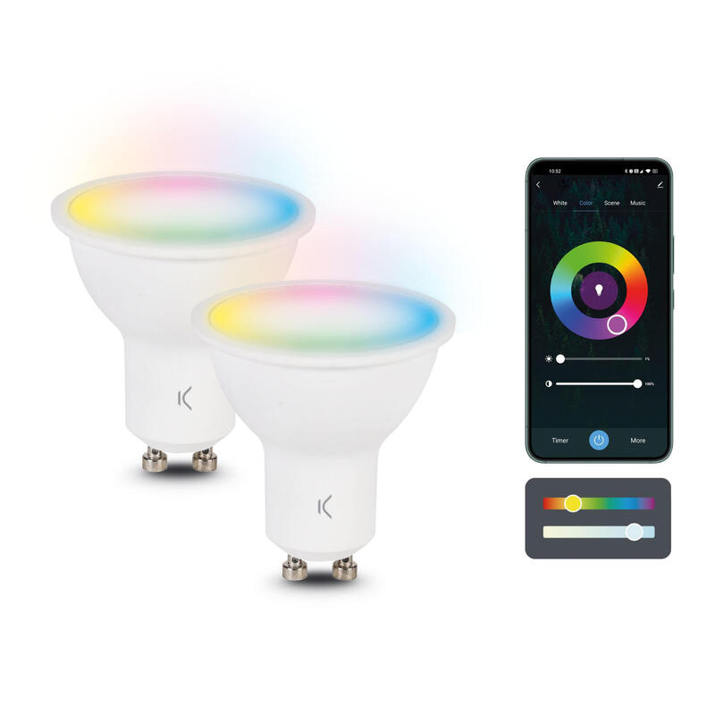 Ksix pack de 2 smartled bombilla inteligente – rgb-cct – 5.5w – gu10