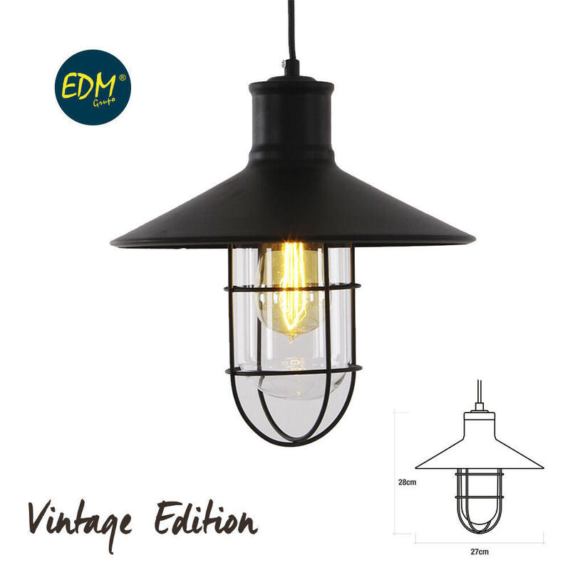 Lampara de techo metalica vintage e27 60w color negro Ø27x28cm edm