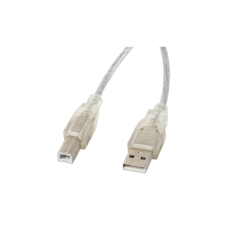 Lanberg cable usb-a macho a usb-b macho ca-usba-12cc-0030-tr,ferrita,transparente,3 metros