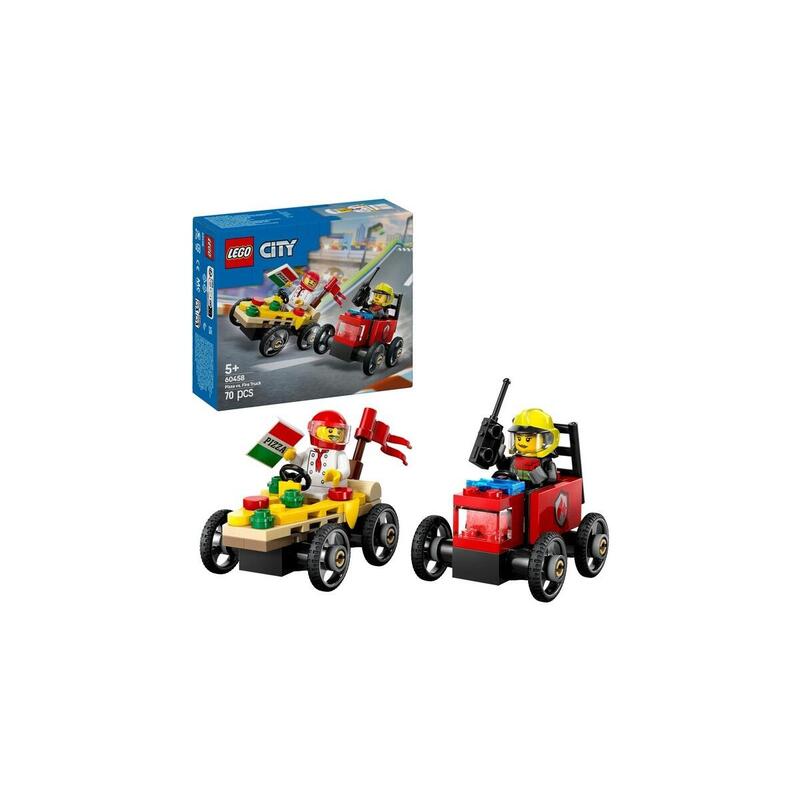 Lego 60458 city camiÓn de repartidor de pizzas vs. camiÓn de bomberos, juguete de construcciÓn   60458