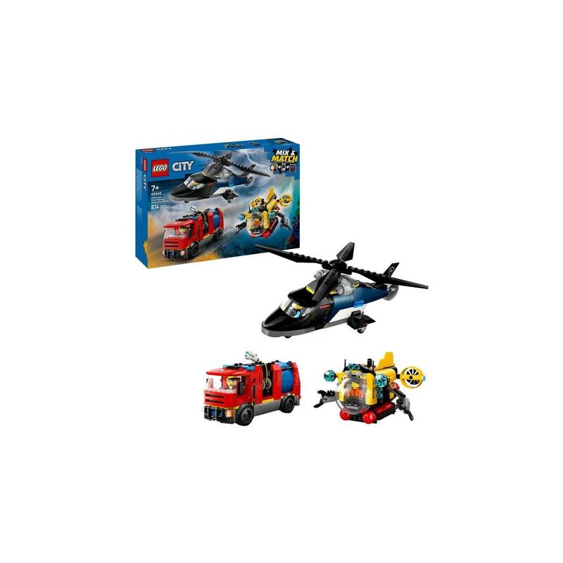 Lego 60462 city set combinado con helicÓptero, camiÓn de bomberos y submarino, juguete de construcciÓn   60462