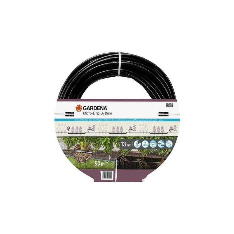 Línea de goteo para arbustos/setos gardena micro-drip-system 1,6 l/h, 50 metros, (negro, modelo 2023, sobre y bajo tierra)