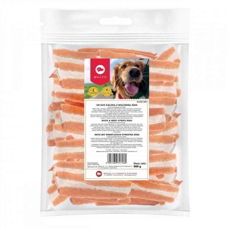 Maced duo duck and beef strips – golosina para perros –  500g