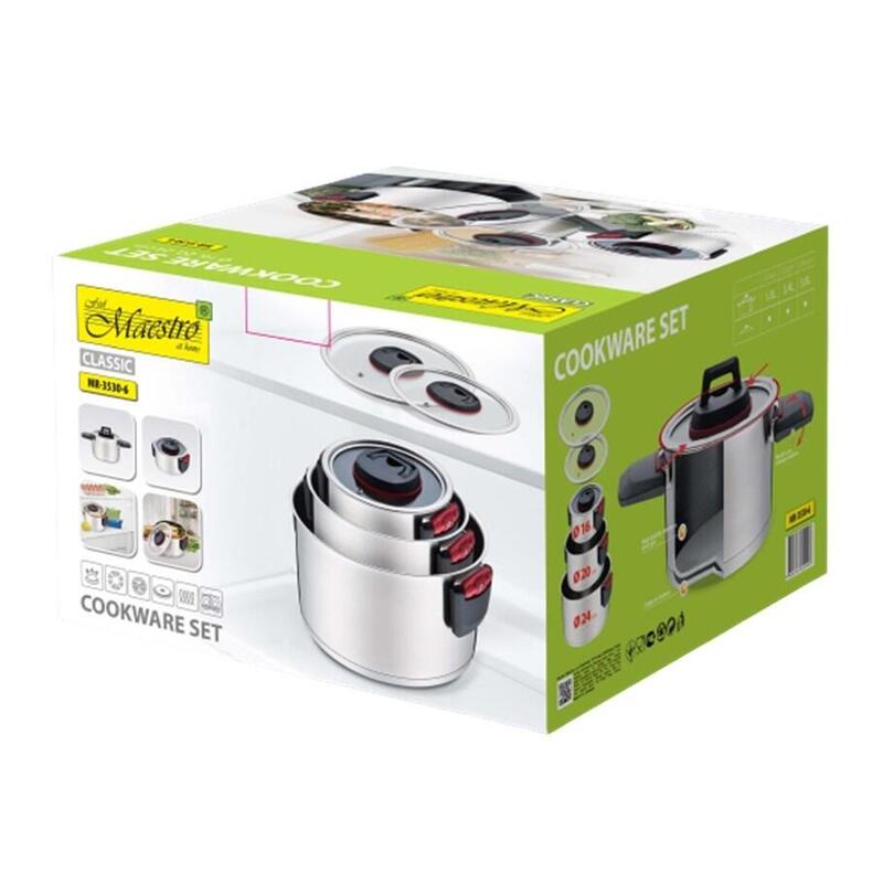 Maestro mr-3530-6 juego de ollas con asas plegables 6 piezas