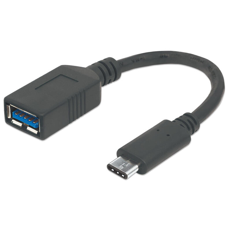Manhattan cable usb tipo c usb 3.2 gen 1 generación 1, tipo c, 5 gbps, macho a tipo a, hembra, 15 cm (6 pulg.), negro
