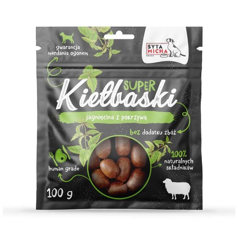 Manjar para perros  syta micha sÚper salchichas con cordero y ortiga  100 g