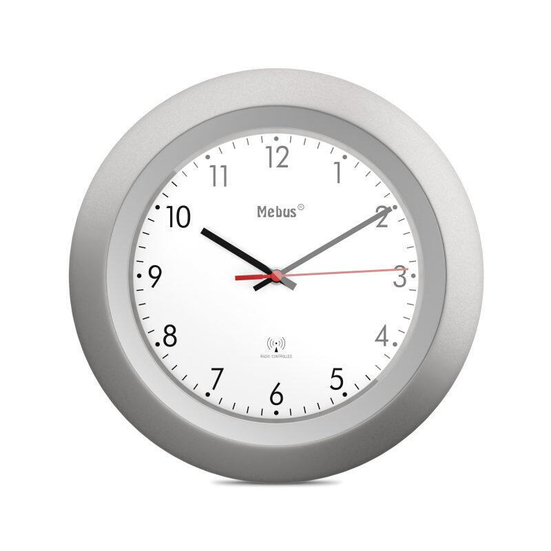 Mebus 19448 reloj de pared reloj de pared digital alrededor plata, blanco